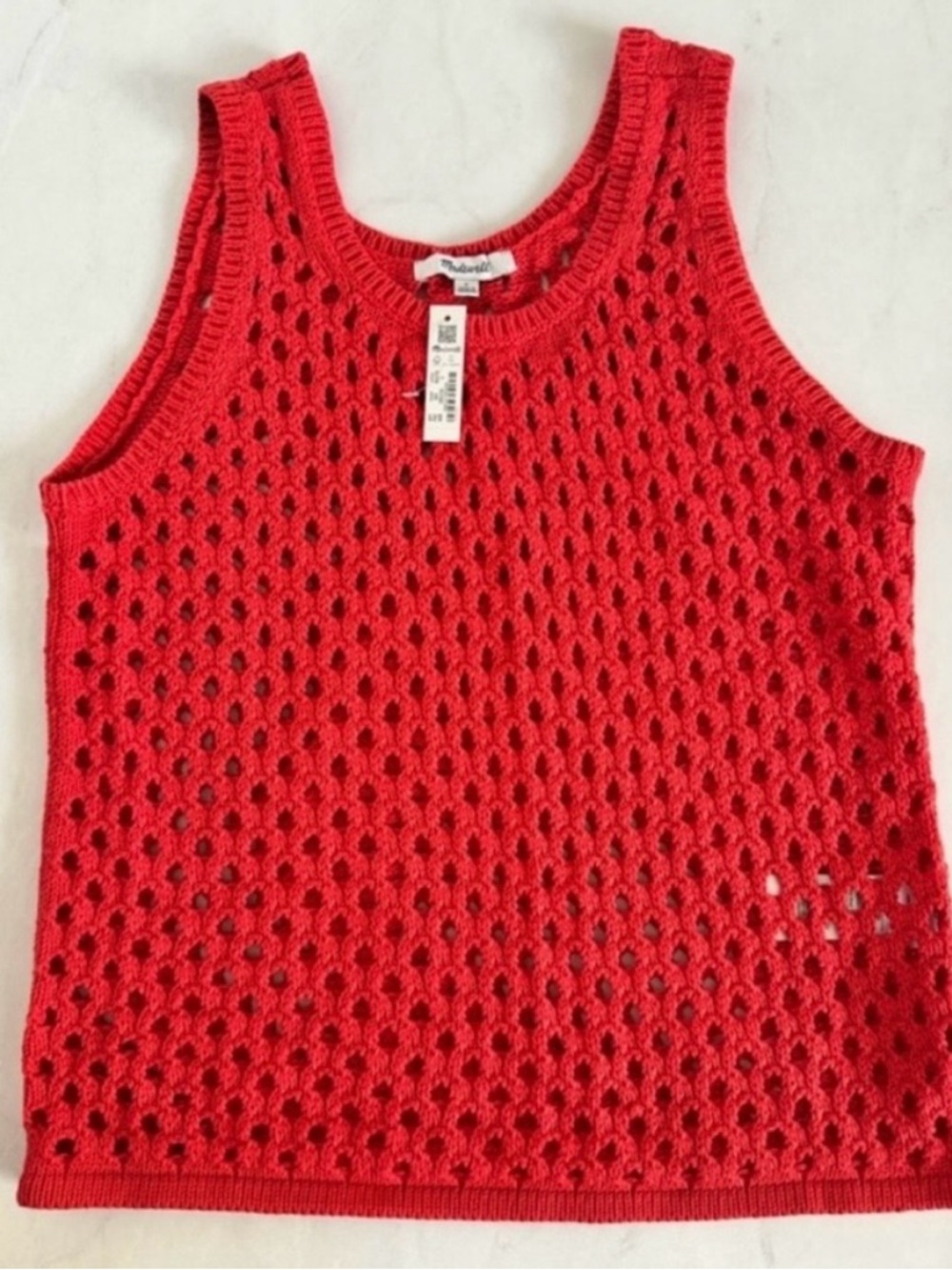 Madewell Coral Open-Knit Tank Top